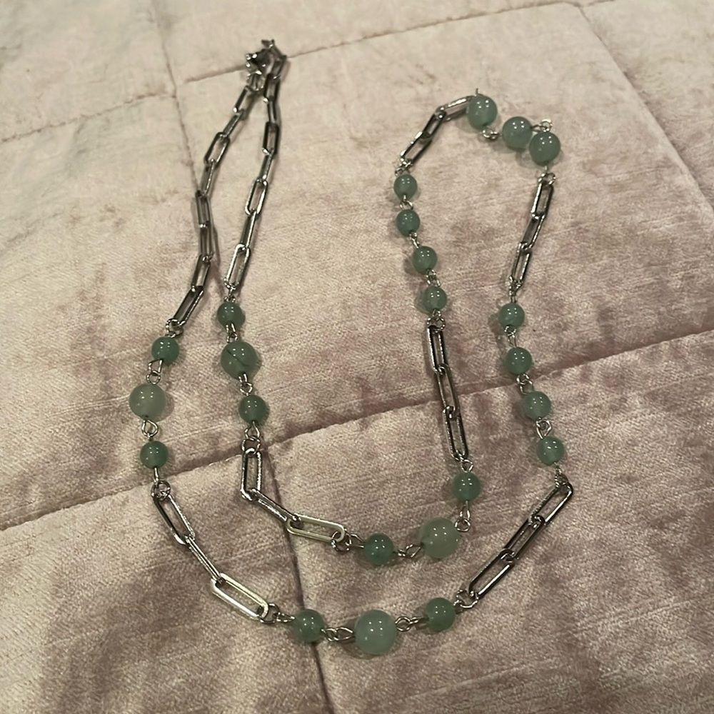 Green Adventurine Paperclip Style Necklace 29” NWTS